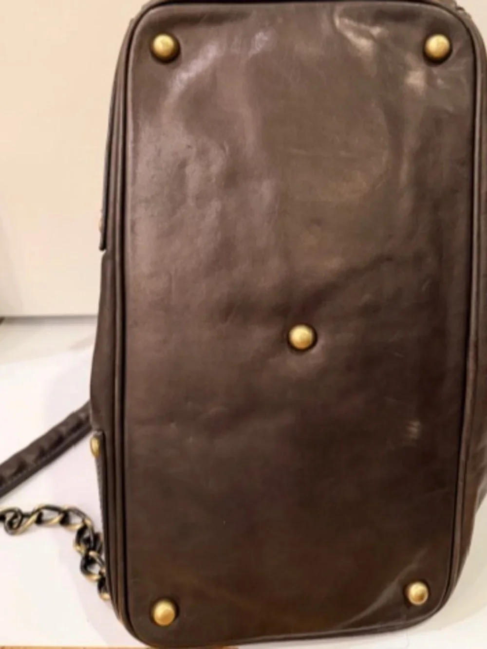 Luana Italian Leather Satchel Dark Olive Brown Chain Strap Top Handle